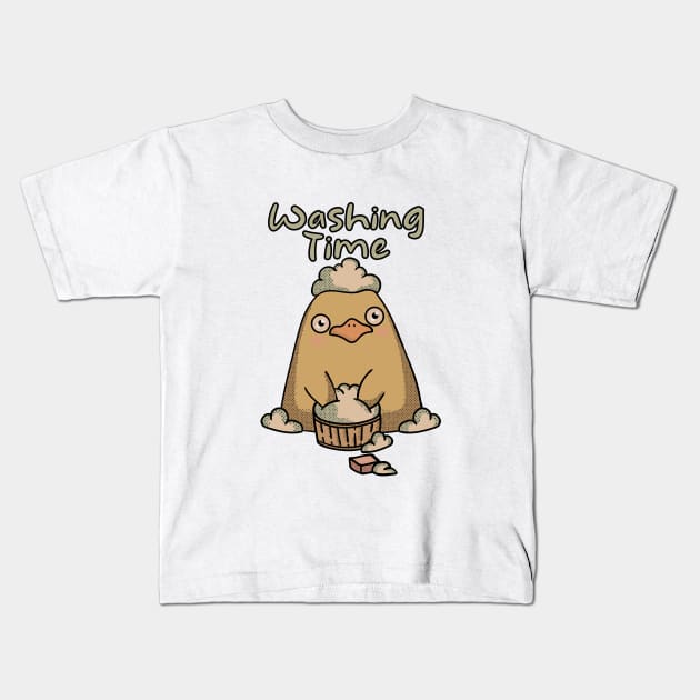 Yellow Chick-Washing Time (gray) Kids T-Shirt by Samudera!